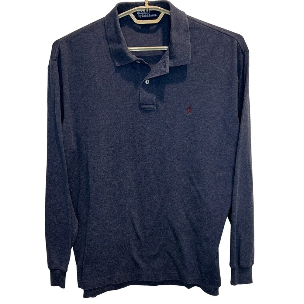 Polo Ralph Lauren Long Sleeve Polo Large Men's Charcoal Gray Heather Cotton Pony